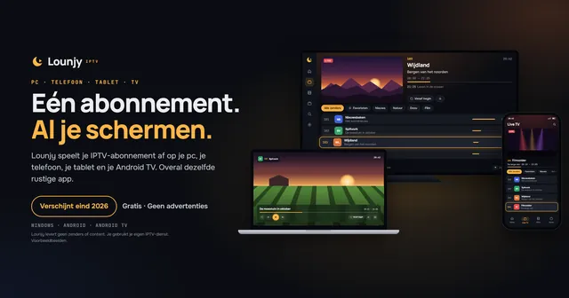 Lounjy op tv, laptop en telefoon met voorbeeldzenders, downloaden als JPG