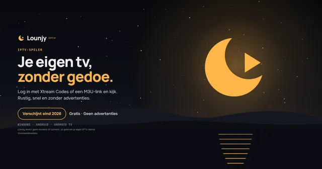 Het beeldmerk van Lounjy als maan boven een nachtelijk landschap, downloaden als JPG